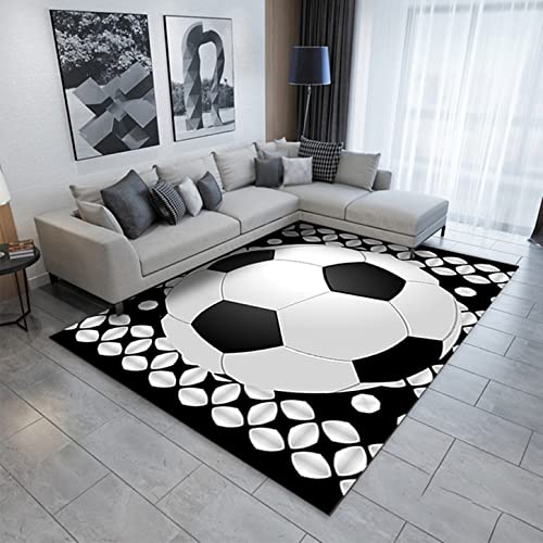 Fußball Druck Indoor Teppich Jungen Mädchen Spiel Teppich rutschfest Wohnzimmer Schlafzimmer Dekorative Teppich Flamme Fußball Nachttisch Teppich Doormat Küche Teppich (Schwarz,100x120 cm) von FUFUTE