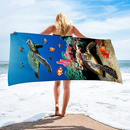 Strandtücher Unterwasserwelt 3D Strandtuch Blaue Delphine und Wale Mikrofaser XL XXL Kinder Badetuch Erwachsene Sport Schwimmen Surfen Duschtuch Strandhandtuch (Farbe 1,150x200 cm) von FUFUTE