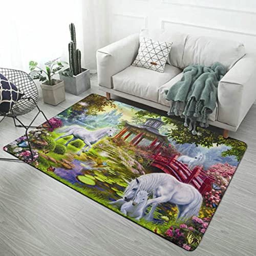 Traum Einhorn Teppich Kinderzimmer Teppich Flanell Spielmatte Großes Wohnzimmer Schlafzimmer Teppich Waschbar Kinderteppich Spiel Schwarz Weiß Einhorn Pferd Läufer Teppich (Farbe 2,50x80 cm) von FUFUTE