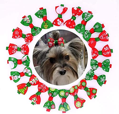 FUFUYO Haustierhaar-Accessoires für Hunde, Weihnachten, Haustier-Haarschleifen, Haarspange, Produkt, zufällige Farbe, 20 Stück von FUFUYO