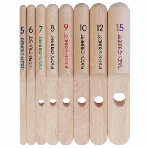 FUGEN-GRUNERT® Profi Glättfinger Set 8-teilig I Silikon Abzieher von 5-15mm Breite I 4-in-1 Fugenwerkzeug für Rundfugen mit (Halb) Kugel für perfekte Ecken I integrierter Dosier-Cut (Glättholz-Set) von FUGEN-GRUNERT