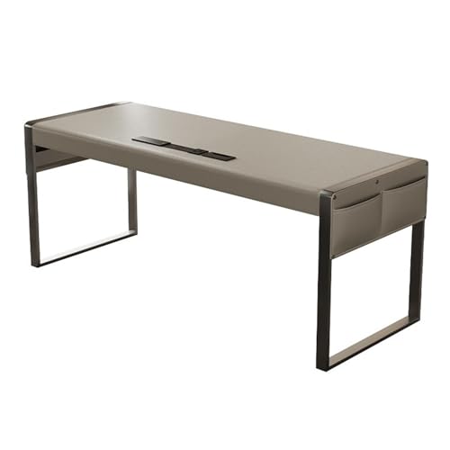 FUHAI-666 PC-Schreibtisch Moderner Home-Office-Schreibtisch mit Schubladen, Schreibtisch-Arbeitsplatz Sattelleder-Finish und Ladesteckdosen, Beige(XXL) von FUHAI-666