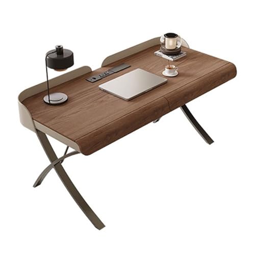 FUHAI-666 PC-Schreibtisch Moderner Schreibtisch for das Home Office in Walnuss-Optik mit X-förmigen Metallbeinen und Schubladen, PC-Tisch-Arbeitsplatz Ladestationen(L) von FUHAI-666