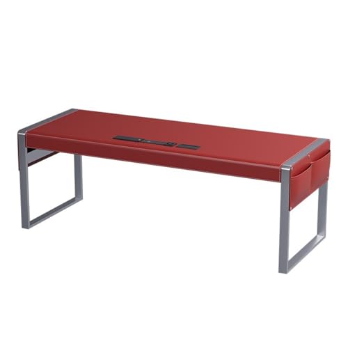 FUHAI-666 PC-Schreibtisch Moderner minimalistischer Home-Office-Schreibtisch mit roter Sattellederplatte, stabilem Metallrahmen und Ladesteckdosen(L) von FUHAI-666