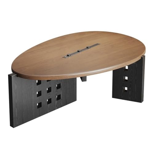 FUHAI-666 PC-Schreibtisch Ovaler Konferenztisch aus Massivholz, moderner Home-Office-Schreibtisch Eschenholz mit Ladeanschlüssen Gleitschiene(S) von FUHAI-666