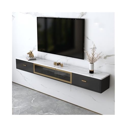 FUHAI-666 TV-Schrank Minimalistischer schwebender TV-Ständer, an der Wand montiertes Kabelmanagement-Entertainment-Center mit 2 Schubladen Fernsehständer(Grigio,Groß) von FUHAI-666