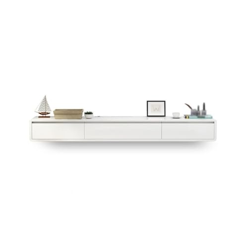 FUHAI-666 TV-Schrank Schwebender TV-Ständer mit Klapptüren und Schubladen, an der Wand montierte schwebende Entertainment-Center-TV-Konsole Fernsehständer(Weiß,180x20x24cm) von FUHAI-666