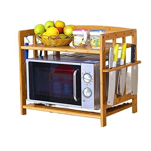 Küchenwagen Küchenregal, Mikrowellenherd, Backofen, Gewürzregal, Boden-zu-Boden, mehrschichtige, doppelschichtige Tischplatte, Massivholz- und Bambusregal Servierwagen ( Color : A , Size : 50cm ) von FUHAI-666
