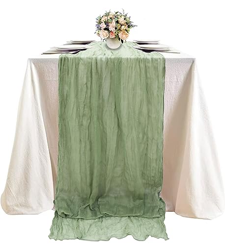 FUHSY Seihtuch Tischläufer 90 x 300 cm Grün Käsetuch Tischläufer Rustikaler Gaze Stoff Boho Cheesecloth Tischläufer Hochzeit Tischdecke für Hochzeitsfeier Party Tisch (Hellgrün, 90 x 300 cm) von FUHSY