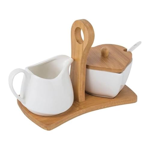 FUIERI 10pcs Weiße Sahne & Zucker Set, Keramik Zucker und Milchkännchen Set, Sahne Krug und Zuckerdose mit Deckel Löffel Tablett für Kaffee Serving Set,Weiß von FUIERI