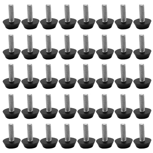 FUIPVGI 40 Stück Verstellbare Möbelfüße Stellfüße, Schraubfüße, M6x20mm Regulierschraube Einstellschraube M6, Verstellbare Füße, Nivellierfüße, Möbelfüße Verstellschraube (Schwarz) von FUIPVGI