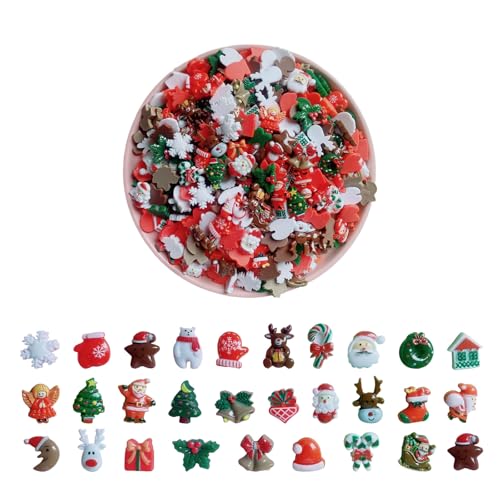 FUIPVGI 50 Stück sortierte Bastelharz-Charms mit flacher Rückseite – Weihnachtsbaum, Schneemann, Glocke, Harzdekoration für DIY Handwerk von FUIPVGI
