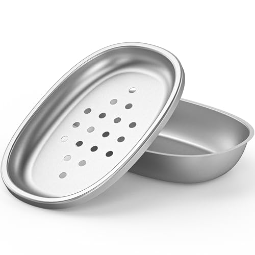 FUKANG Doppelschichtige Metall-Seifenschale, Edelstahl-Seifenhalter mit Abtropfschale für Badezimmer, Dusche, Küchenspüle, sehr zuverlässig und langlebig von FUKANG