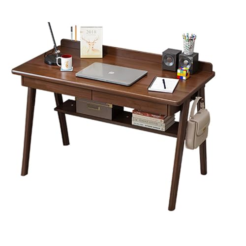 FUKEFUZ Büroschreibtisch Holz Mit Doppelter Schublade, Großer L-förmiger Gaming-Tisch Mit Stuhl, Unterer Ablagefläche Und Desktop-Leiste, Computertisch, 3 Farboptionen(Walnut,NO Chair_55.1IN) von FUKEFUZ