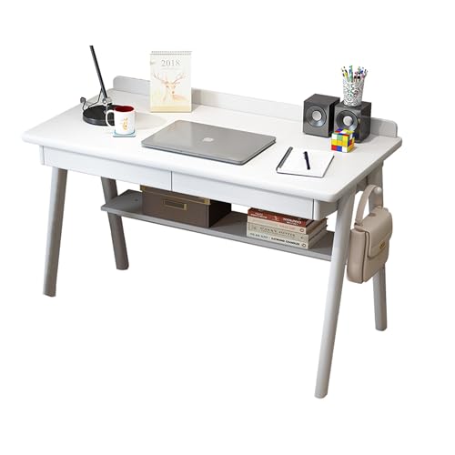 FUKEFUZ Büroschreibtisch Holz Mit Doppelter Schublade, Großer L-förmiger Gaming-Tisch Mit Stuhl, Unterer Ablagefläche Und Desktop-Leiste, Computertisch, 3 Farboptionen(White,NO Chair_39.4IN) von FUKEFUZ