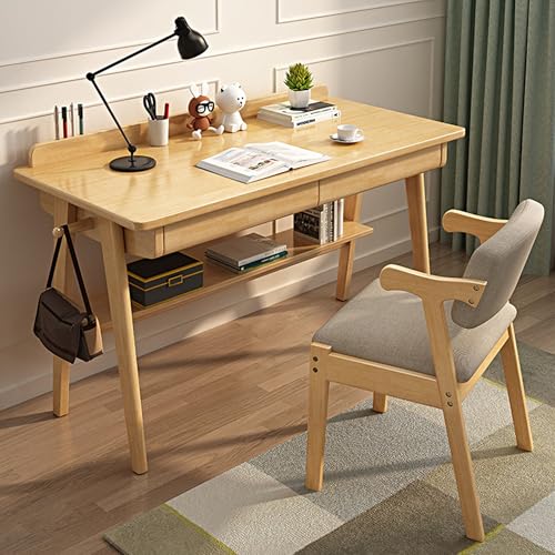 FUKEFUZ Büroschreibtisch Holz Mit Doppelter Schublade, Großer L-förmiger Gaming-Tisch Mit Stuhl, Unterer Ablagefläche Und Desktop-Leiste, Computertisch, 3 Farboptionen(Wood,Armchair_39.4IN) von FUKEFUZ