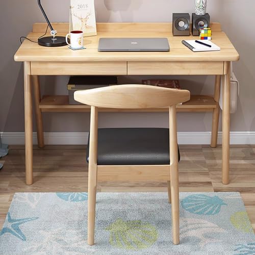 FUKEFUZ Büroschreibtisch Holz Mit Doppelter Schublade, Großer L-förmiger Gaming-Tisch Mit Stuhl, Unterer Ablagefläche Und Desktop-Leiste, Computertisch, 3 Farboptionen(Wood,Horn Chair_55.1IN) von FUKEFUZ