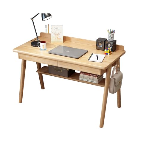 FUKEFUZ Büroschreibtisch Holz Mit Doppelter Schublade, Großer L-förmiger Gaming-Tisch Mit Stuhl, Unterer Ablagefläche Und Desktop-Leiste, Computertisch, 3 Farboptionen(Wood,NO Chair_47.2IN) von FUKEFUZ