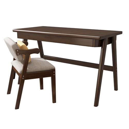 FUKEFUZ Großer Gaming-Schreibtisch Aus Massivholz Mit Stuhl, Eck-Bürotisch In L-Form Mit Schubladen, Mehrere Farboptionen, Computertisch, Perfekt Fürs Schlafzimmer(Walnut,Armchair_39.4IN) von FUKEFUZ