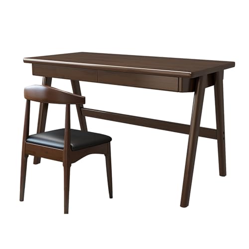 FUKEFUZ Großer Gaming-Schreibtisch Aus Massivholz Mit Stuhl, Eck-Bürotisch In L-Form Mit Schubladen, Mehrere Farboptionen, Computertisch, Perfekt Fürs Schlafzimmer(Walnut,Horn Chair_31.5IN) von FUKEFUZ