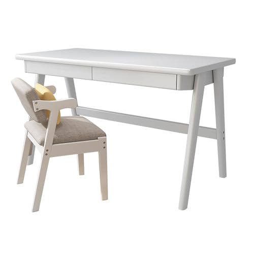 FUKEFUZ Großer Gaming-Schreibtisch Aus Massivholz Mit Stuhl, Eck-Bürotisch In L-Form Mit Schubladen, Mehrere Farboptionen, Computertisch, Perfekt Fürs Schlafzimmer(White,Armchair_47.2IN) von FUKEFUZ