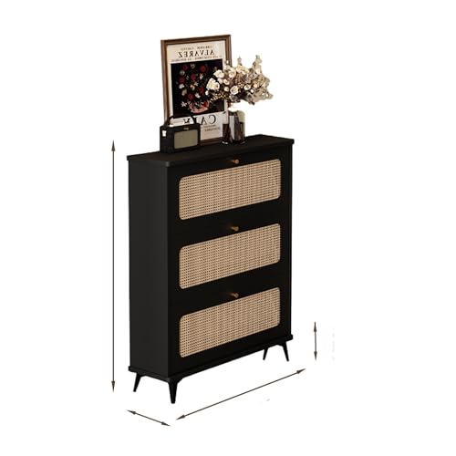 FUKEFUZ Klappbarer Schuhschrank Mit Rattantür, Aufbewahrungsorganisator Für Eingangsbereich Mit Herausnehmbaren Regalen, Schuhschrankhalter Mit Metallgriffen, Zwei Stärken(Black,Double_23.6IN) von FUKEFUZ