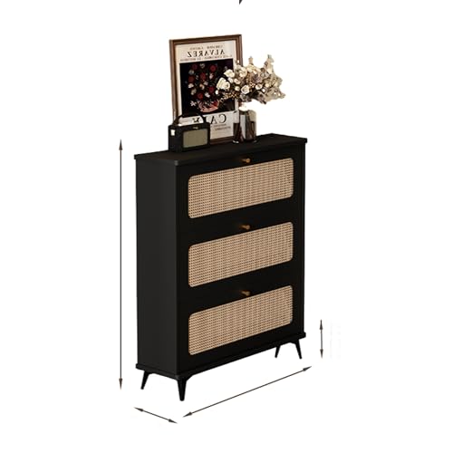 FUKEFUZ Klappbarer Schuhschrank Mit Rattantür, Aufbewahrungsorganisator Für Eingangsbereich Mit Herausnehmbaren Regalen, Schuhschrankhalter Mit Metallgriffen, Zwei Stärken(Black,Double_31.5IN) von FUKEFUZ