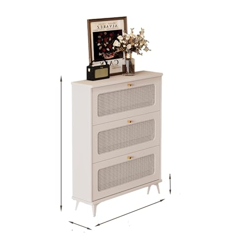 FUKEFUZ Klappbarer Schuhschrank Mit Rattantür, Aufbewahrungsorganisator Für Eingangsbereich Mit Herausnehmbaren Regalen, Schuhschrankhalter Mit Metallgriffen, Zwei Stärken(White,Double_35.4IN) von FUKEFUZ