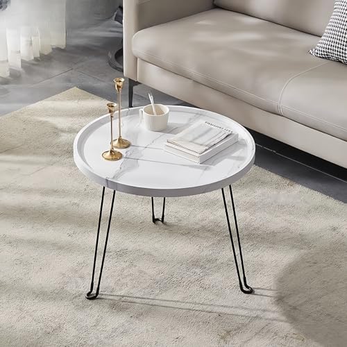 FUKEFUZ Kleiner Beistelltisch Von Unique Furniture Mit Breiter Tischplatte Stabiles Metallgestell Holz-Couchtisch Mid-Century Cocktailtische Einfach Zu Verstauen Für Esszimmer,Wohnkultur(Weiß,50cm) von FUKEFUZ