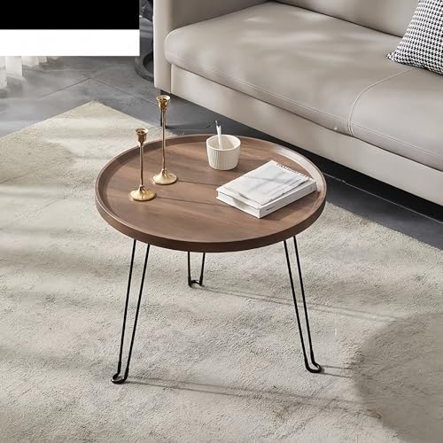 FUKEFUZ Kleiner Couchtisch Aus Holz Leicht Zu Verstauen Couch-/Bett-/Beistelltisch Rutschfestes Design Nachttisch Metallrahmen Runder Beistelltisch Für Wohnzimmer,Esszimmer,Wohndeko(Brown,50cm) von FUKEFUZ