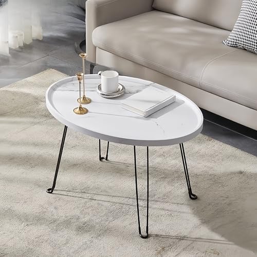 FUKEFUZ Kleiner Couchtisch Aus Holz Leicht Zu Verstauen Couch-/Bett-/Beistelltisch Rutschfestes Design Nachttisch Metallrahmen Runder Beistelltisch Für Wohnzimmer,Esszimmer,Wohndeko(Weiß,60cm) von FUKEFUZ