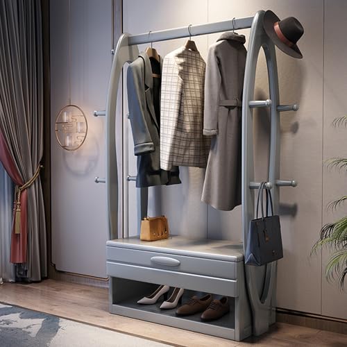 FUKEFUZ Schuhregalschrank, Ottomane Für Kleiderschrank Mit Offenem Stauraum, Eingangsbank An Vordertür, Regal-Organizer Für Eingangsbereich ​​mit Schublade, Seitlichen Haken(Gray) von FUKEFUZ