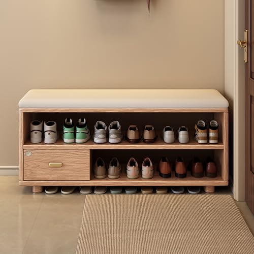 FUKEFUZ Schuhregalschrank, Ottomane Für Schrank Mit Stauraum, Eingangsbank Mit Schublade Für Vordertür, Regal-Organizer Für Den Eingangsbereich, 2 Stile Und 3 Farben, Abnehmbares Kissen(Wood,W/CUSHION FUKEFUZ Schuhregalschrank, Ottomane Für Schrank Mit Stauraum, Eingangsbank Mit Schublade Für Vordertür, Regal-Organizer Für Den Eingangsbereich, 2 Stile Und 3 Farben, Abnehmbares Kissen(Wood,W/CUSHION von FUKEFUZ