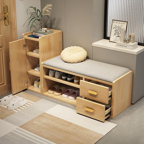 FUKEFUZ Schuhregalschrank, Ottomane Mit Stauraum, Eingangsbank Mit Herausnehmbaren Regalen Und Hochelastischem Kissen, Schuhorganizer In Mehreren Farben Erhältlich(Wood,Comb._31.5IN) von FUKEFUZ