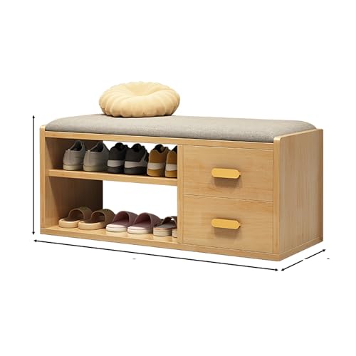 FUKEFUZ Schuhregalschrank, Ottomane Mit Stauraum, Eingangsbank Mit Herausnehmbaren Regalen Und Hochelastischem Kissen, Schuhorganizer In Mehreren Farben Erhältlich(Wood,SGL._31.5IN) von FUKEFUZ