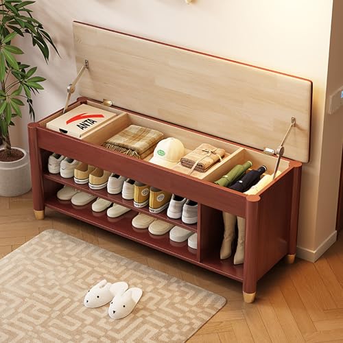 FUKEFUZ Schuhregalschrank Aus Holz, Ottomane Mit Stauraum, Eingangsbank Für Vordertür, Multifunktionaler Regal-Organizer Für Eingangsbereich, Geringe Stellfläche, Mehrere Stile Und Farben(Walnut,FLIP_ von FUKEFUZ