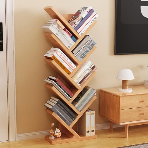 FUKEFUZ Schwarzes Regal In Baumform, Eckregal Mit Rückwand, Bücherschrank Für Kinderecke, Bücherregal Holz In Mehreren Farben, Mehrschichtiges Offenes Furniture(Natural,52.0in) von FUKEFUZ