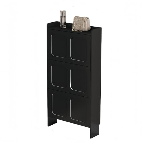 FUKEFUZ Zweifarbiger Schuhschrank, Aufbewahrungsregal Für Eingangsbereich Mit Geräumiger Oberfläche, Schuhschrankhalter Mit Magnetischem Rebounder, Mehrere Optionen Verfügbar(Black,Single_23.6IN) von FUKEFUZ