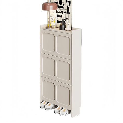 FUKEFUZ Zweifarbiger Schuhschrank, Aufbewahrungsregal Für Eingangsbereich Mit Geräumiger Oberfläche, Schuhschrankhalter Mit Magnetischem Rebounder, Mehrere Optionen Verfügbar(White,Single_27.6IN) von FUKEFUZ