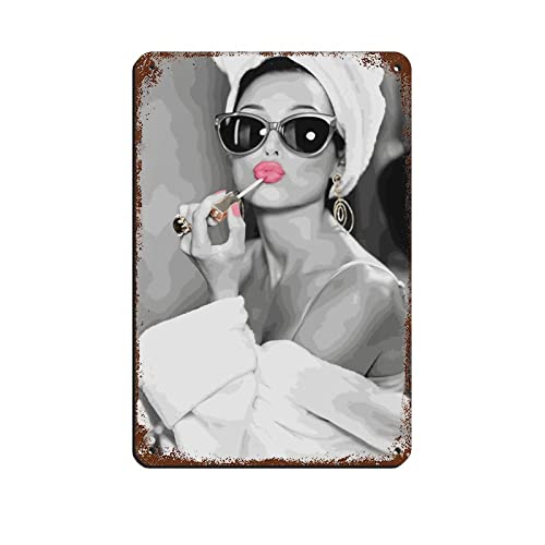 FUKITT Audrey Lippenstift Leinwand Hepburn Poster Blechschild Vintage Metall Pub Club Cafe Bar Home Wandkunst Dekoration Poster Retro 8x12inch(20x30cm) von FUKITT