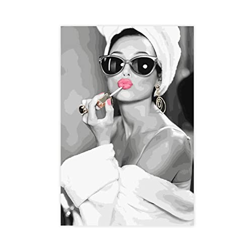 FUKITT Audrey Lippenstift Leinwand Hepburn Poster Leinwand Poster Wandkunst Dekor Druck Bild Gemälde für Wohnzimmer Schlafzimmer Dekoration Rahmen Stil 40 x 60 cm von FUKITT