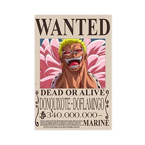 FUKITT One Piece Donquixote, Doflamingo Wanted Poster (2) Leinwandposter Wandkunst Dekor Druck Bild Gemälde für Wohnzimmer Schlafzimmer Dekoration Rahmen Stil 8 12x18inch (30x45cm) von FUKITT