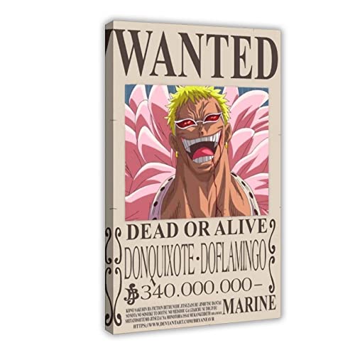FUKITT Doflamingo Wanted Poster auf Leinwand, Motiv: Donquijote (2), Wandkunst, Dekordruck, Gemälde für Wohnzimmer, Schlafzimmer, Dekoration, Rahmenstil, 30 x 45 cm von FUKITT