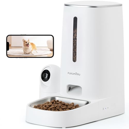 FUKUMARU 4L Futterautomat Katze Edelstahl Napf mit 1080P Kamera, 5G WiFi Futterspender Hund mit APP & Nachtsicht, Sensor für Niedriger Futter, Haustier Kamera, 1-10 Mahlzeiten von FUKUMARU
