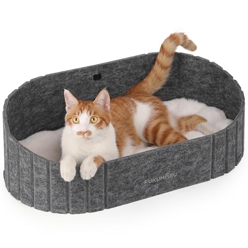 FUKUMARU Katzenbett, 61 cm großes Katzen-Couchbett mit gemütlichem Kunstkaninchenfell-Kissen, Filz-Katzenhaus-Sofa in ovaler Form, grau FUKUMARU Katzenbett, 61 cm großes Katzen-Couchbett mit gemütlichem Kunstkaninchenfell-Kissen, Filz-Katzenhaus-Sofa in ovaler Form, grau von FUKUMARU