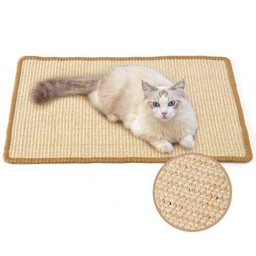 FUKUMARU Kratzmatte Katze, natürliche Katzenkratzbretter Sisal Kratzteppich 60 x 40 cm, widerstandsfähig Katzenmöbel Fußmatte Sisalmatte Kratzpads für Katzen, Beige von FUKUMARU