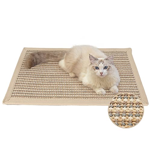 FUKUMARU Kratzmatte Katze, natürliche Katzenkratzbretter Sisal Kratzteppich,widerstandsfähig Katzenmöbel Fußmatte Sisalmatte Kratzpads für Katzen, 60x40 cm Groß, Creme (Aus Stoff genähte Ränder) von FUKUMARU