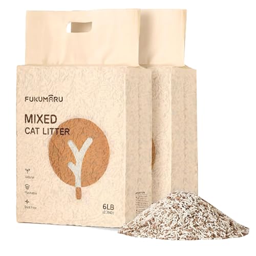 FUKUMARU Tofu Katzenstreu 5.4 kg, Klumpstreu für Katzen, Gemischtes Apfelholzpellets, Staubfrei und Leicht klumpend, Geruchskontrolle, spült in der Toilette für Katze von FUKUMARU
