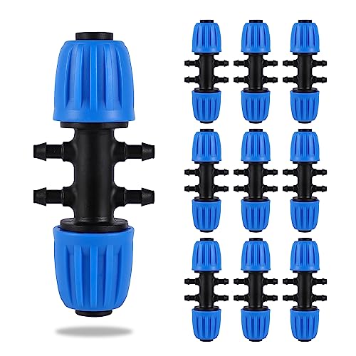 10-Pcs Stachel 6-Wege gesperrte Verbindungsstücke, 1/2 (Rohr OD 0.620 in.ID ist 0.520. In) bis 1/4 Zoll Bewässerungsrohr Fitting, variabler Durchmesser 6-Weg (10 Pcs Blau) von FULAIERGD