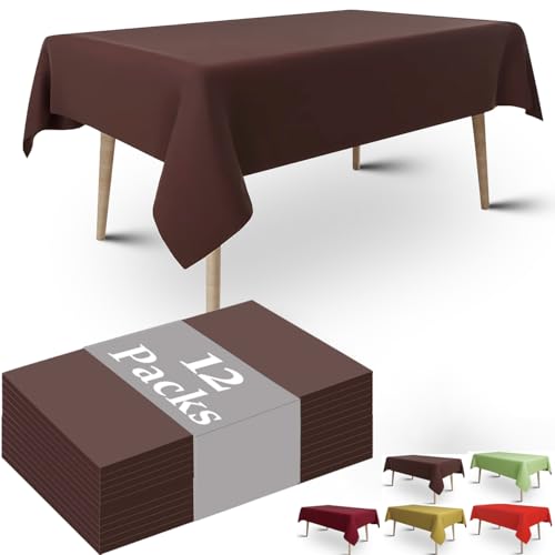 FULDGAENR Braune Kunststoff-Tischdecke, Einweg-Tischdecken, 137 x 274 cm, für rechteckige Tische, Innen- und Außenbereich, Partys, Geburtstage, Hochzeiten, Jubiläen, 12 Stück von FULDGAENR